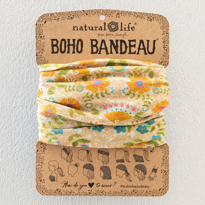 Natural Life Full Boho Bandeau Headband featuring a taupe mandala-inspired design