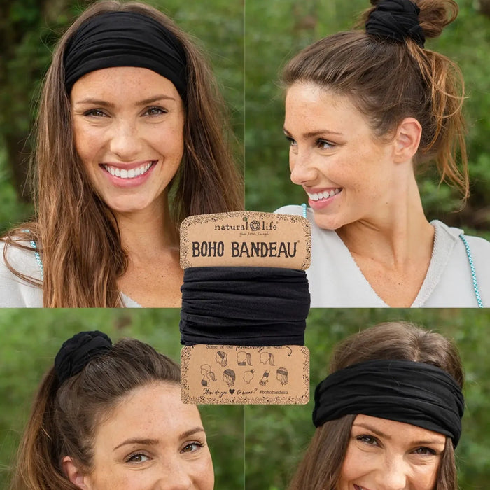 Natural Life Solid Boho Bandeau Headband in classic black