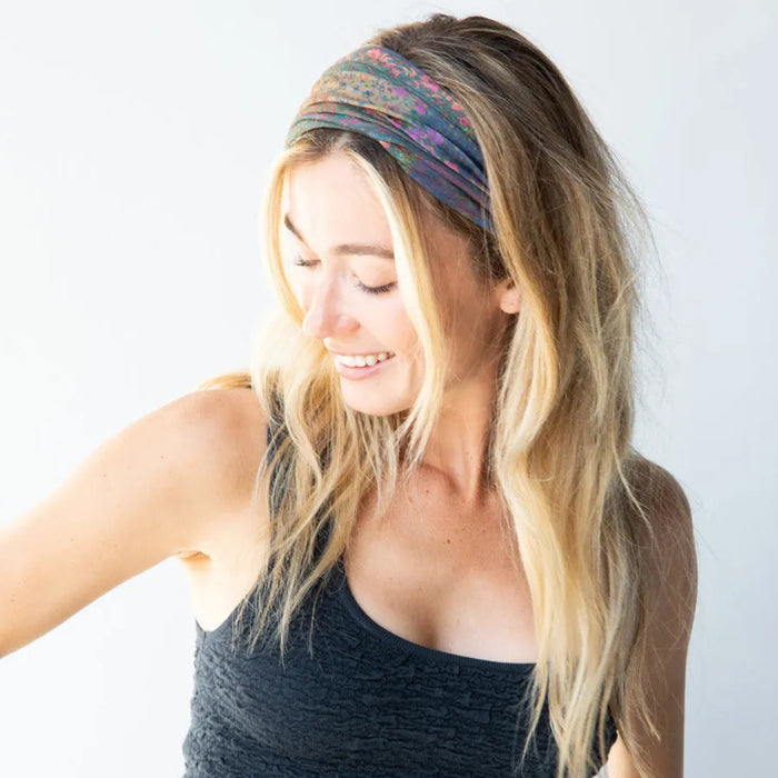 Full Boho Bandeau Headband featuring a colorful vintage-inspired patchwork design.