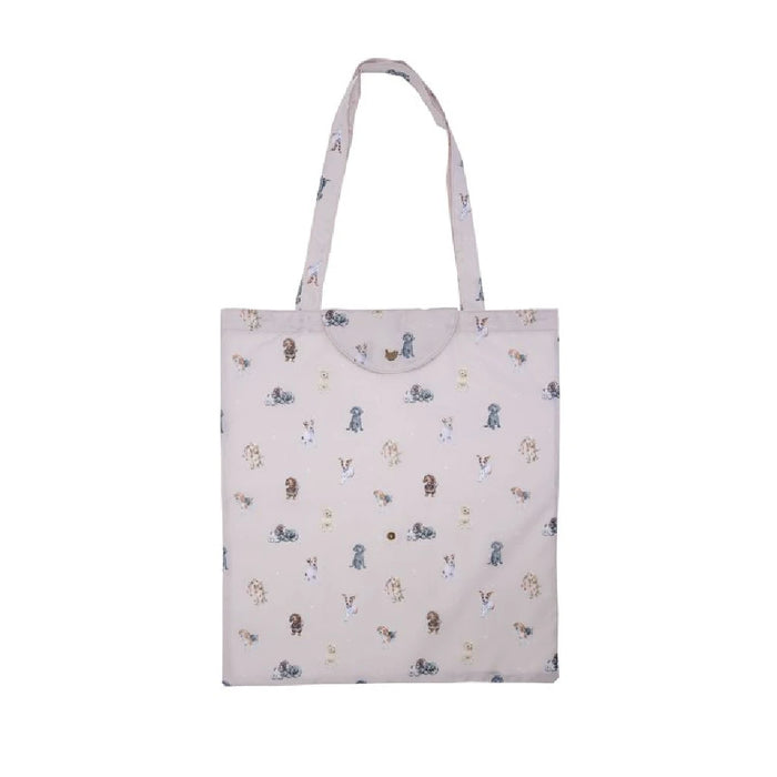 A stylish tote bag adorned with cute images of cats and dogs, perfect for pet lovers.