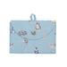 A blue tote bag adorned with an illustration of a cat.