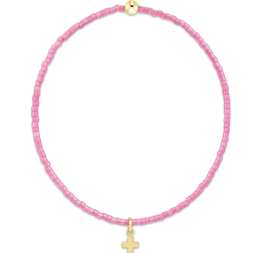 Made with 2mm seed beads and our 14kt gold-filled signature cross small gold charm