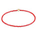 "Hand beaded on high performance elastic for a slight stretch to easily roll on and off your wrist"