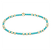 "Hand beaded on high performance elastic for a slight stretch to easily roll on and off your wrist"