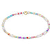 "Made with various colors of randomly mixed 2mm seed beads and 2mm 14k gold-filled beads"