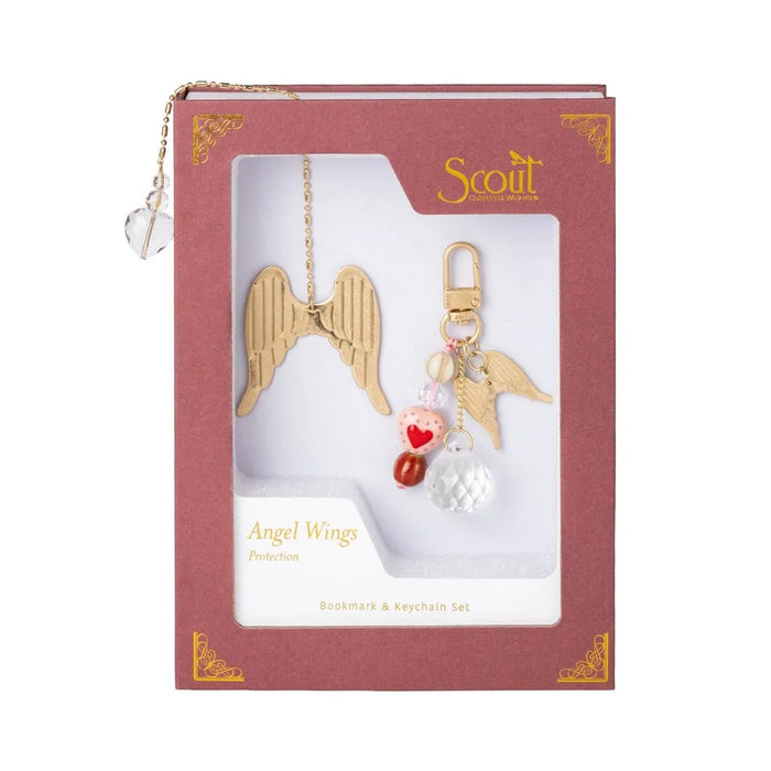 Scout Curated Wears Angel Wings Protection Bookmark and Keychain Set with inspirational angel wing design