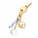 Scout Curated Wears Swallow/Loyalty bookmark and keychain set on a pale pink background. Gold-tone bookmark features a swallow with outstretched wings inside an open circular outline, attached to a long chain with a clear faceted charm