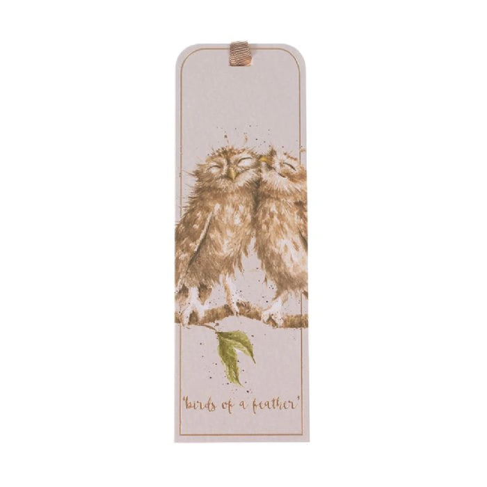 A charming bookmark displaying two adorable owls, each with distinct colors, surrounded by a playful design.