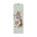 A bookmark featuring a cute bunny surrounded by vibrant purple flowers.
