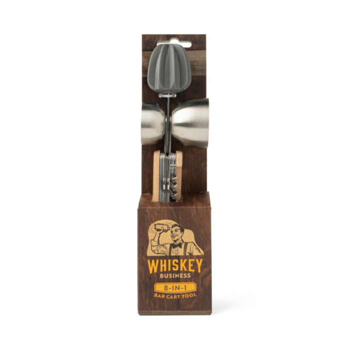 Perfect for whiskey lovers and cocktail enthusiasts, it helps streamline drink preparation while saving space on your bar cart.