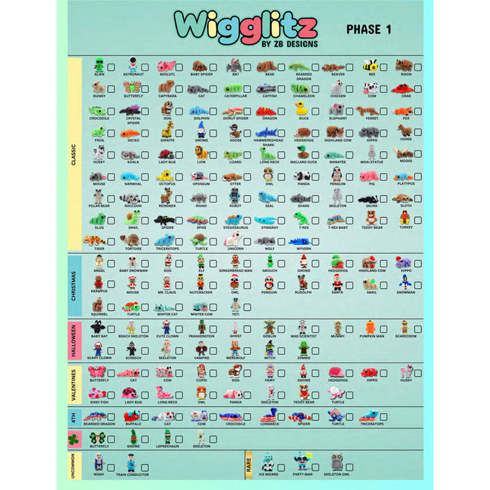 Wigglitz by ZB Designs checklist with various categories on a light blue background