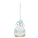 Decorative penguin ornament with a baby hat on a white background