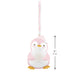 Pink and white plastic penguin ornament with striped hat holding snowflake for baby girl