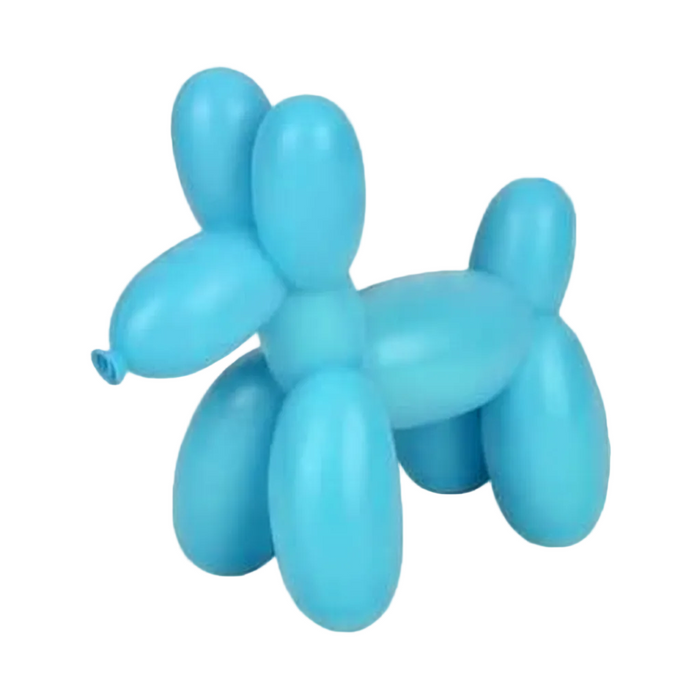 Blue balloon dog sculpture on a white background