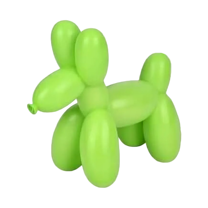 Green balloon dog sculpture on a white background
