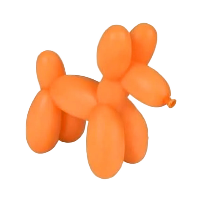 Orange balloon dog sculpture on a white background