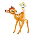 Glossy plastic Bambi figurine ornament with yellow-green butterfly perched on curled tail