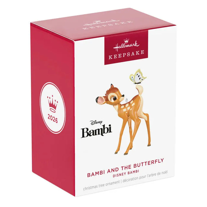 Hallmark Keepsake 2026 Disney Bambi box showing Bambi and butterfly illustration on red banner