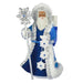 Decorative figure of a bearded man in blue and white attire with a snowflake staff on a white background
