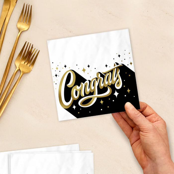 Hallmark : Congrats in Gold and Black Graduation Cocktail Napkins, Pack of 20 at Annie's Hallmark and Gretchen's Hallmark