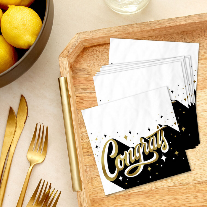 Hallmark : Congrats in Gold and Black Graduation Cocktail Napkins, Pack of 20 at Annie's Hallmark and Gretchen's Hallmark