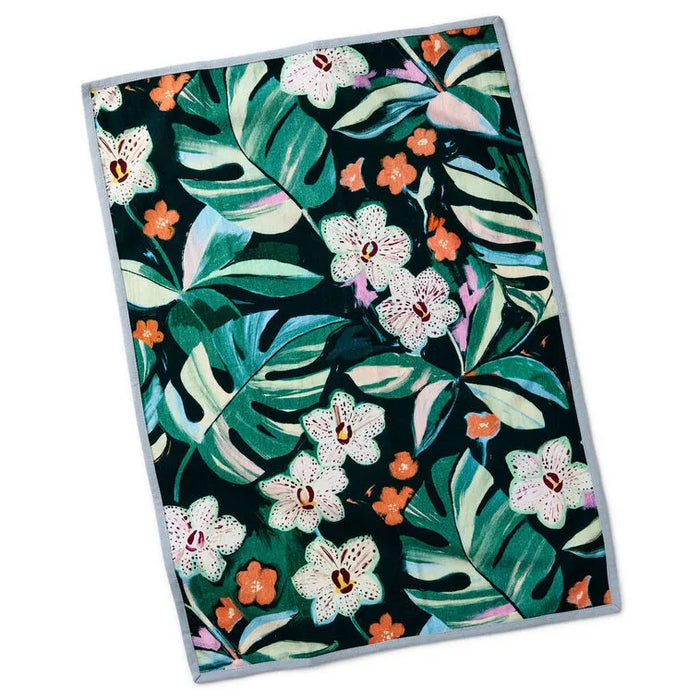 Hallmark : Green Floral and Blue Chambray Tea Towels, Set of 2