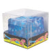 Blue snowflake-patterned squishy ball with packaging and display box.