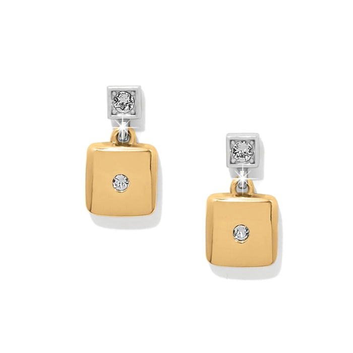 Brighton Meridian Etage post drop earrings featuring gold rectangular drops with silver post backs