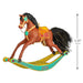 Colorful rocking horse toy with measurements on a white background