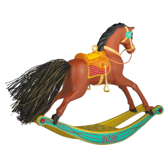 Colorful rocking horse toy with '2026' on a white background