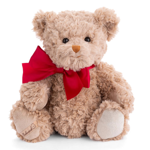 Bukowski Christian Bear plush toy with soft beige fur and red satin bow – classic teddy by Bukowski Design Sweden