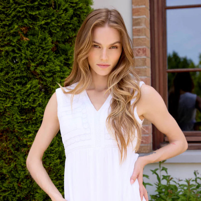 Charlie B : Embroidered Cotton Blend Maxi Dress Natural White