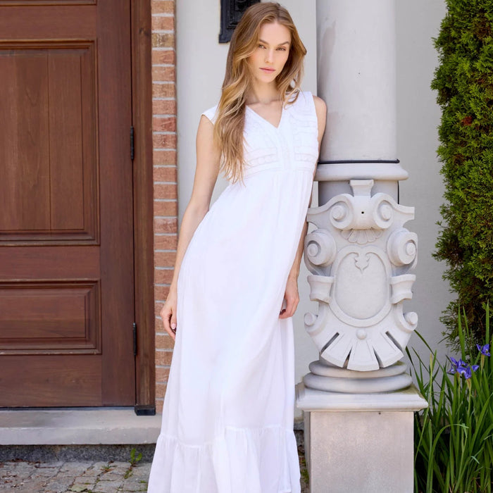 Charlie B : Embroidered Cotton Blend Maxi Dress Natural White
