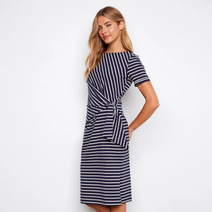 Charlie B : Striped Cotton Boat Neck Dress