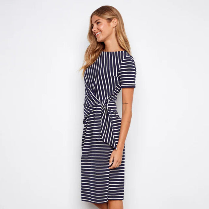 Charlie B : Striped Cotton Boat Neck Dress