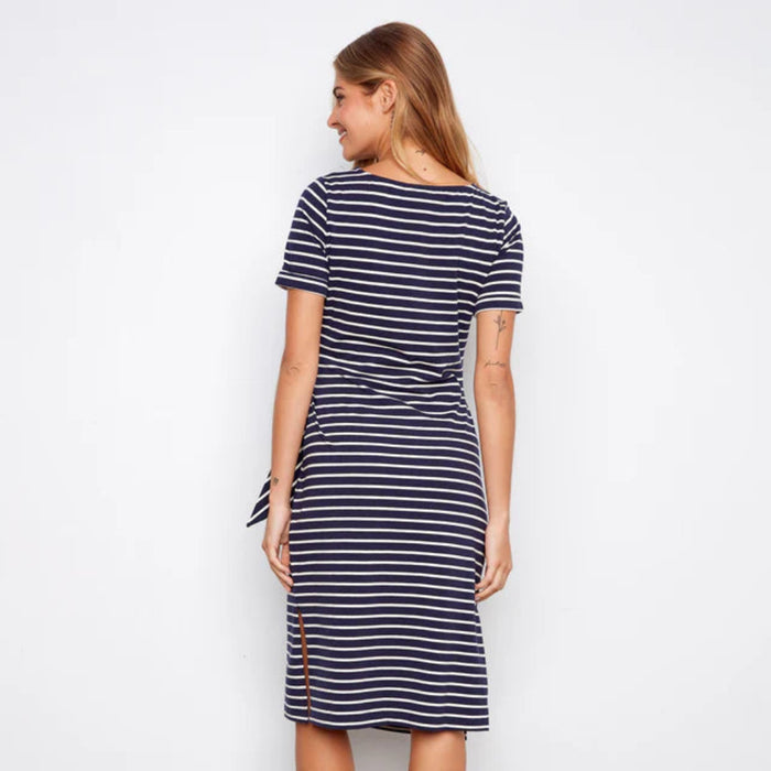 Charlie B : Striped Cotton Boat Neck Dress