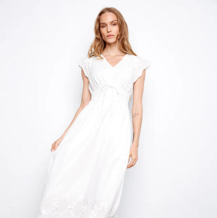 Charlie B : Embroidered V-Neck Midi Dress White