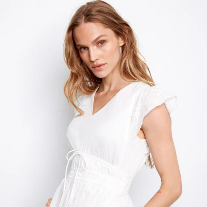 Charlie B : Embroidered V-Neck Midi Dress White