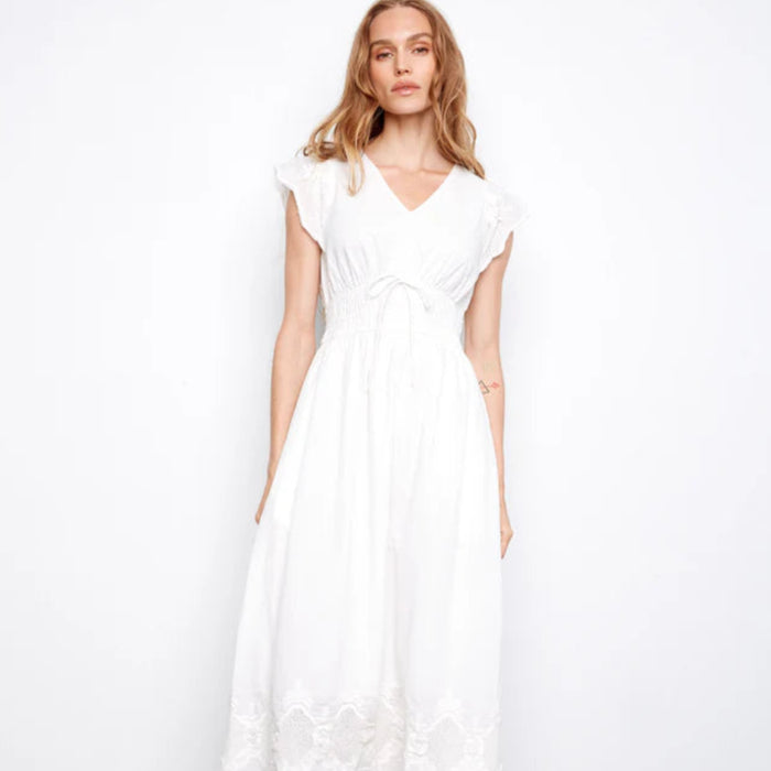 Charlie B : Embroidered V-Neck Midi Dress White