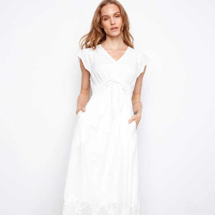 Charlie B : Embroidered V-Neck Midi Dress White