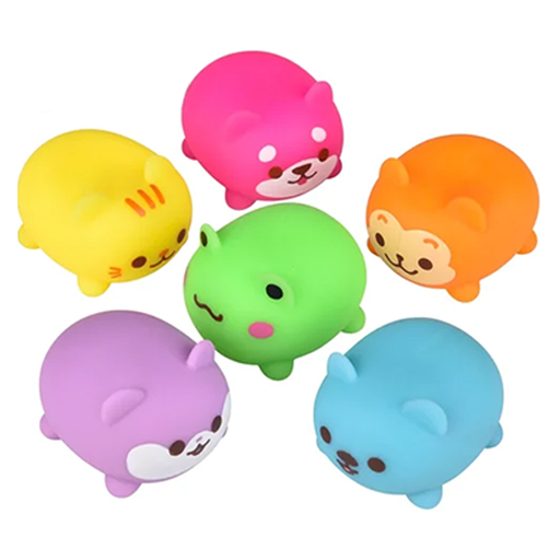 Set of colorful animal-shaped rubber erasers on a white background