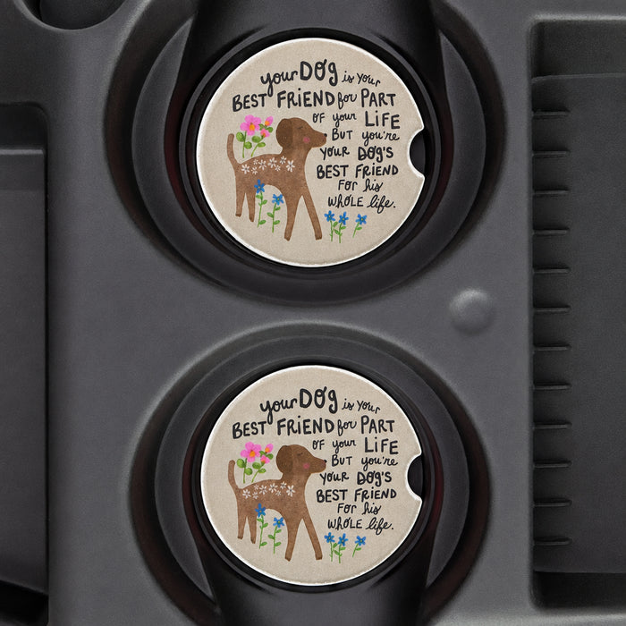 Natural Life Car Coasters Set of 2 featuring a Dog Best Friend-inspired design