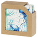 Set of coasters with a blue and green abstract design in a brown cardboard box.