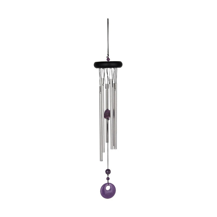 Crown Chakra wind chime in silver tone with purple amethyst spiritual accents
