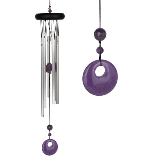 Silver and amethyst Woodstock Chakra wind chime featuring Crown Chakra design