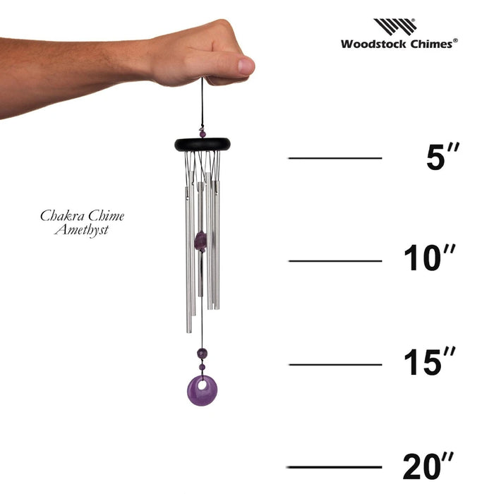 Decorative Woodstock wind chime with calming sound and purple Crown Chakra crystal accents