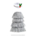 Silver fringe skirt with a white band featuring holly design on a white background