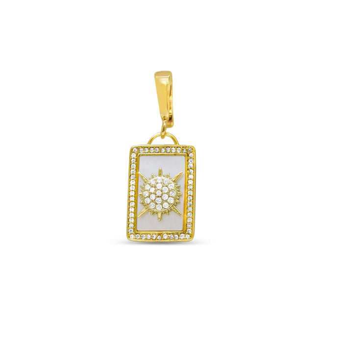 Stia Couture Pearl Sun Bar Charm in gold plated nickel-free brass featuring a radiant sun bar design with lustrous pearl accents and a protective E-Coat finish.