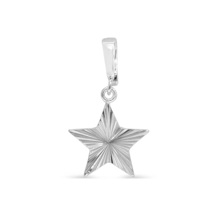 Stia Couture Radiant Star Silver Plated Pendant Charm crafted from nickel-free brass with a polished silver finish and protective E-Coat.