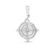 A silver compass pendant adorned with a white stone, showcasing a blend of elegance and navigational charm.